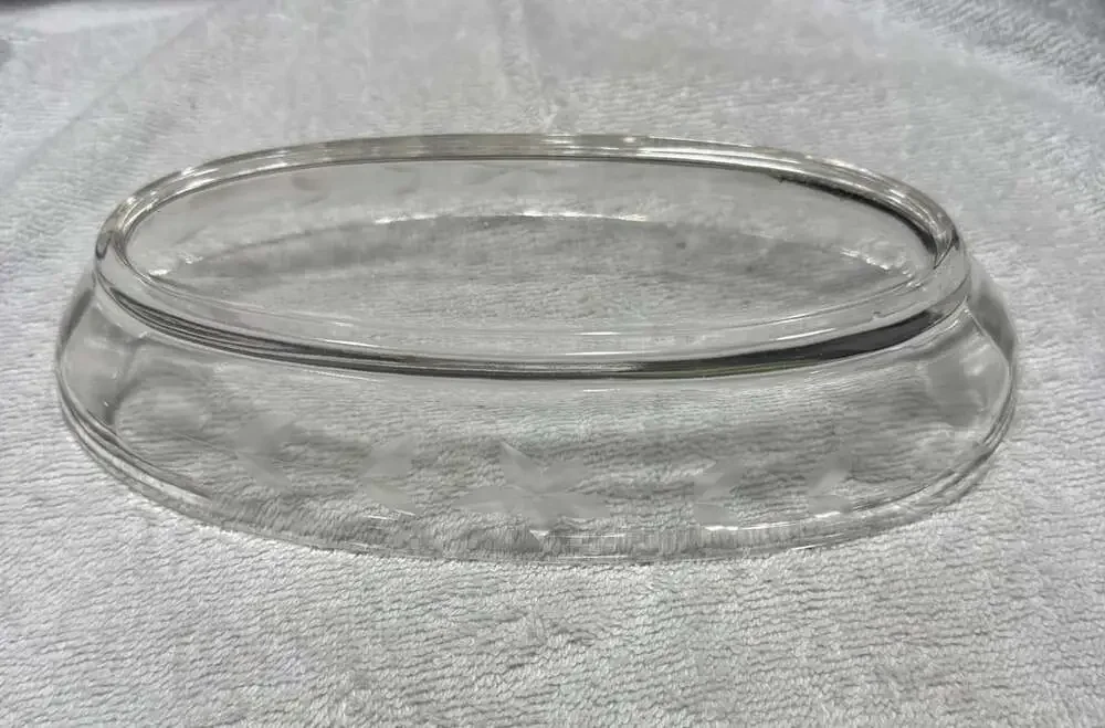 Vintage Clear Glass Etched Floral Relish Dish 8.5 Inch